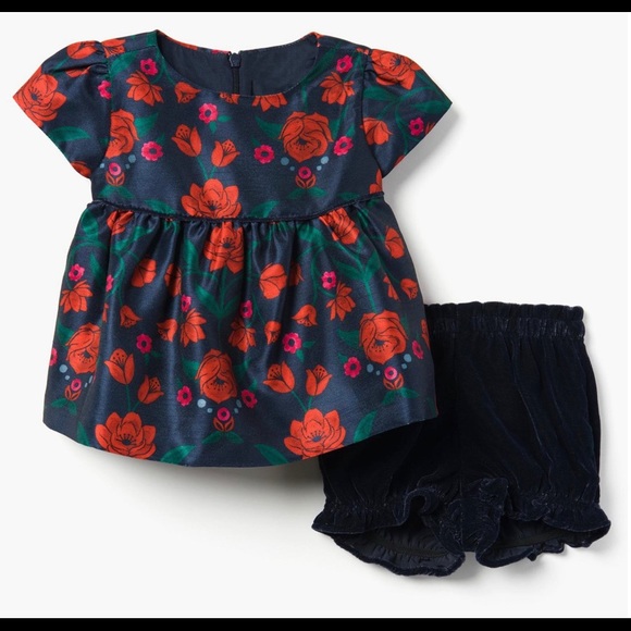 Red Rose Print on Navy by Gymboree 2 piece set - Picture 2 of 5
